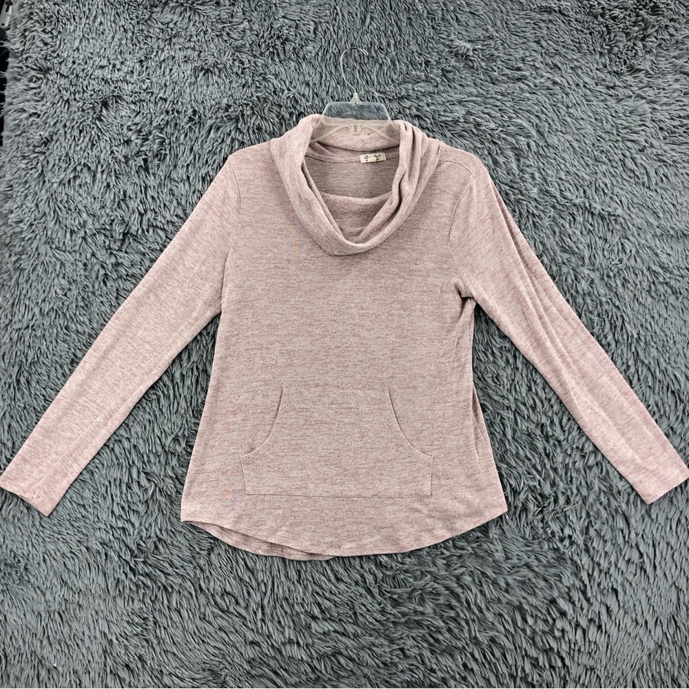 Ultra Flirt Pullover Womens Large Heathered Pink Cowl Neck Soft Long Sleeve